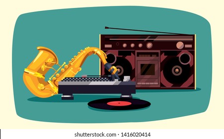 funk retro saxophone boombox stereo