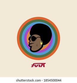 Funk Soul Man Face Hair Graphic Logo Icon Sign Music Emblem Lettering Calligraphy Design Hand Drawn Childrens Cartoon Colorful Style Fashion Print Clothes Apparel Greeting Invitation Card Retro Poster