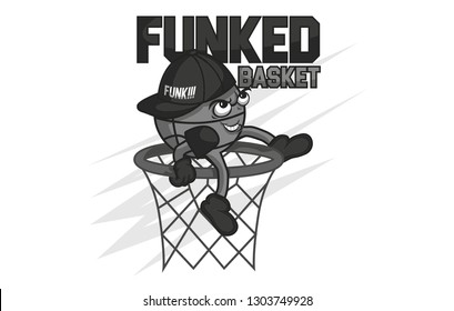 Funked Ball Mascot Dark Colors With Scratch Background, Can  be used for T-shirt Design