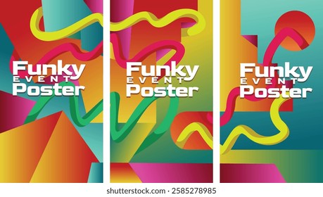 Funky 2000s Geometric Gradient Aesthetic. abstract geometric gradient  with bold lines 2000s millenium style screen size set template vector illustration.