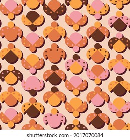 Funky 60s Lady Bugs retro patrón de repetición vectorial en color rosa cálido y naranja
