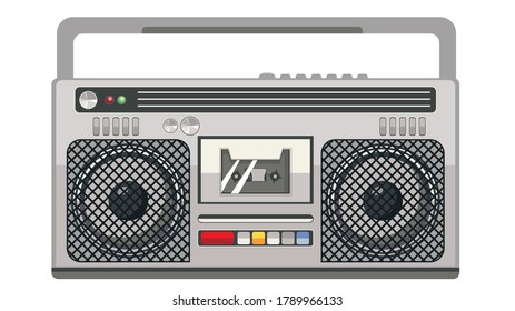Funky 80s portable radio cassette player with music notes design.