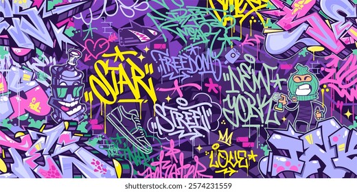 Funky Abstract Colorful Urban Street Art Graffiti Style Vector Illustration Background Template