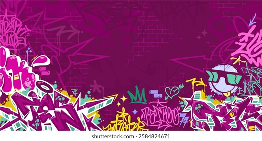 Funky Abstract Colorful Urban Street Art Graffiti Style Vector Illustration Background Template