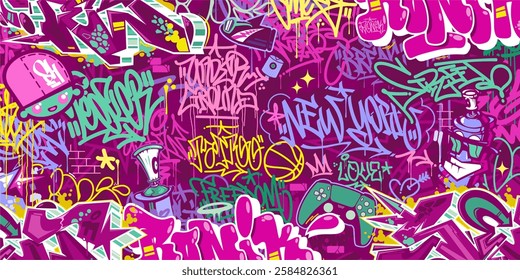 Funky Abstract Colorful Urban Street Art Graffiti Style Vector Illustration Background Template