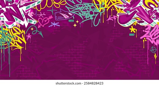 Funky Abstract Colorful Urban Street Art Graffiti Style Vector Illustration Background Template