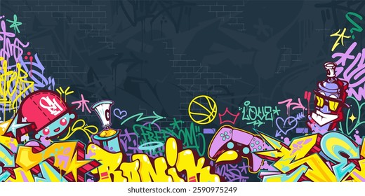Funky Abstract Colorful Urban Street Art Graffiti Style Vector Illustration Background Template