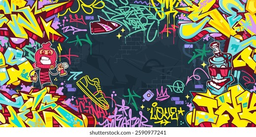 Funky Abstract Colorful Urban Street Art Graffiti Style Vector Illustration Background Template