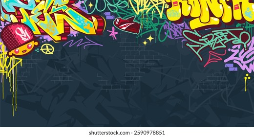 Funky Abstract Colorful Urban Street Art Graffiti Style Vector Illustration Background Template