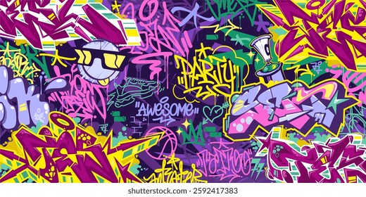 Funky Abstract Colorful Urban Street Art Graffiti Style Vector Illustration Background Template