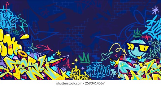 Funky Abstract Colorful Urban Street Art Graffiti Style Vector Illustration Background Template