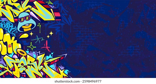 Funky Abstract Colorful Urban Street Art Graffiti Style Vector Illustration Background Template