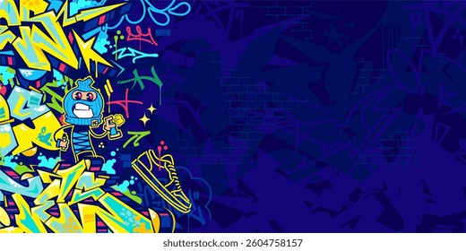 Funky Abstract Colorful Urban Street Art Graffiti Style Vector Illustration Background Template