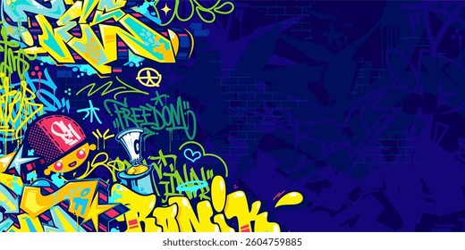 Funky Abstract Colorful Urban Street Art Graffiti Style Vector Illustration Background Template