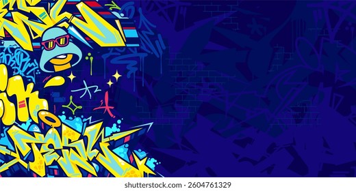 Funky Abstract Colorful Urban Street Art Graffiti Style Vector Illustration Background Template