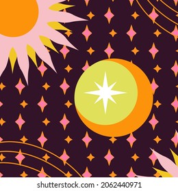 Funky abstract multicolored outer space digital vector art.