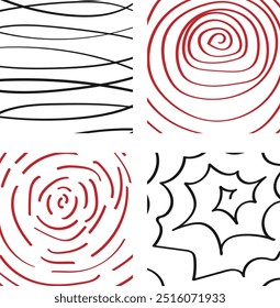 Funky abstract pattern with wavy lines and hand-drawn geometric shapes