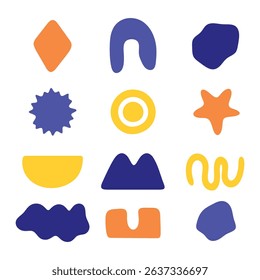 Funky abstract shapes and icons drawn. handraw abstract shape. Retro style colored geometric shapes. Playful Cute Childish Drawing. Cartoon Vector Illustration