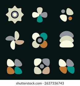 Funky abstract shapes and icons drawn. handraw abstract shape. Retro style colored geometric shapes. Playful Cute Childish Drawing. Cartoon Vector Illustration