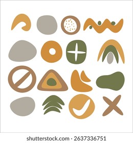 Funky abstract shapes and icons drawn. handraw abstract shape. Retro style colored geometric shapes. Playful Cute Childish Drawing. Cartoon Vector Illustration