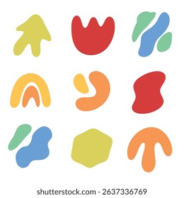 Funky abstract shapes and icons drawn. handraw abstract shape. Retro style colored geometric shapes. Playful Cute Childish Drawing. Cartoon Vector Illustration