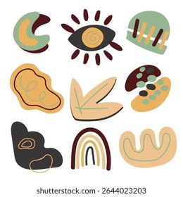 Funky abstract shapes and icons drawn. handraw abstract shape. Retro style colored geometric shapes. Playful Cute Childish Drawing. Cartoon Vector Illustration