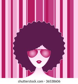 Funky afro girl wearing a pair of aviator sunglasses.