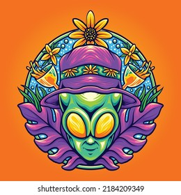 Funky alien head summer holiday vector illustrations for your work logo, merchandise t-shirt, stickers and label designs, poster, greeting cards advertising business company or brands