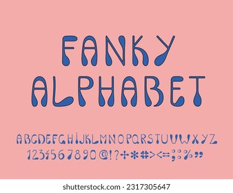 Funky alphabet, numbers, and symbols. Vector font for posters, logotypes, book covers, flyers, invitations, etc.