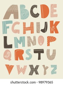 funky alphabet with textures on letters