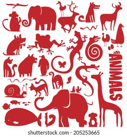 funky animals vector collection - set of different animal silhouettes