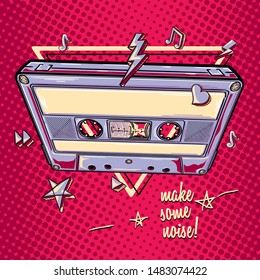 Funky audio cassette, colorful decorative design