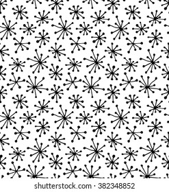 Funky background with abstract dandelions or fireworks. Vector seamless pattern with stylish randomly stars.