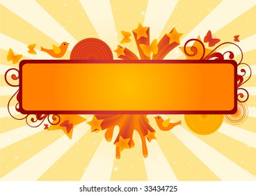 Funky Banner on sunburst background. Vector illustration.