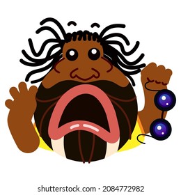 Funky Black Guy With Dreadlocks. Shocked Young African American Man With Raised Palm And Round Glasses Removed. Sticker Of A Man With Emotion Of Great Surprise With Fear. Vector Stock Illustration.