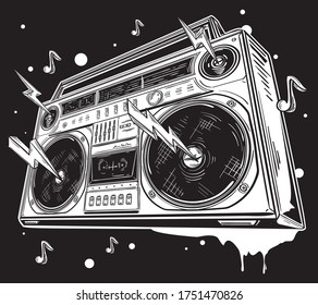 Funky black and white drawn boom box  graffiti