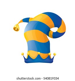 funky blue and orange stripped cartoon christmas vector elf hat isolated on white. vector kids elf hat icon or label