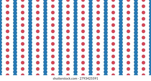 Funky blue red circus dots and stripes seamless vector pattern background