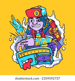 funky boy cool cartoon illustration