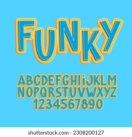 Funky Bright Colorful Youth Alphabet. Funny Kids Naughty Letters and Numbers.