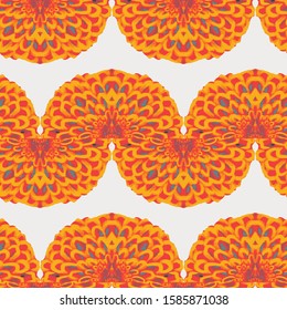 Funky Bright Orange Tropical Beach Pop Floral Chevron Graphic Motif. Seamless repeat vector pattern swatch.