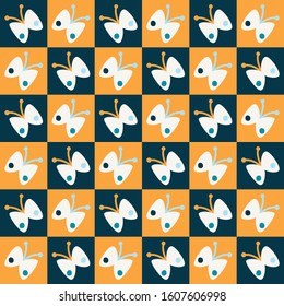 Funky butterfly mosaic vector seamless pattern. Hand drawn playfull birdies colorful background. Trendy colorful gender neutral kid decorative scrapbook paper. Children cute animal all over print. 