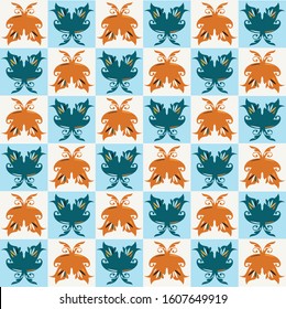 Funky butterfly mosaic vector seamless pattern. Hand drawn playfull birdies colorful background. Trendy colorful gender neutral kid decorative scrapbook paper. Children cute animal all over print. 