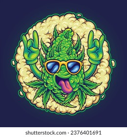 Funky cannabis bud leaf with smoky background vector illustrations for your work logo, merchandise t-shirt, stickers and label designs, poster, greeting cards advertising business company or brands