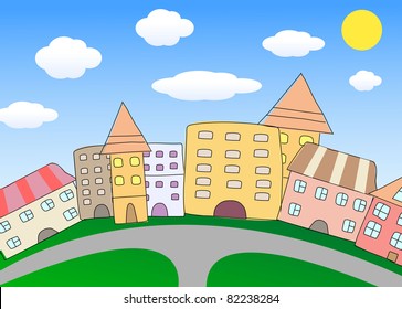 Funky cartoon city. Vector illustration