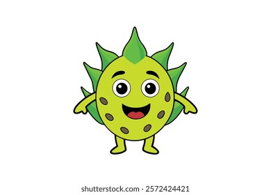 Funky cartoon mascot of Dragon fruit with happy smile face, hands and feet. Vintage summer vector illustration