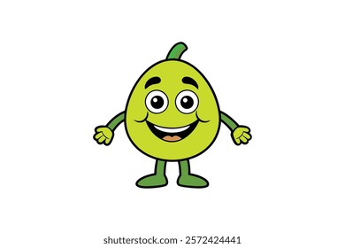 Funky cartoon mascot of Guava with happy smile face, hands and feet. Vintage summer vector illustration