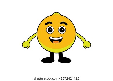 Funky cartoon mascot of Orange with happy smile face, hands and feet. Vintage summer vector illustration