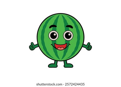 Funky cartoon mascot of Watermelon with happy smile face, hands and feet. Vintage summer vector illustration