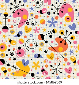 Funky cartoon retro note book paper pattern